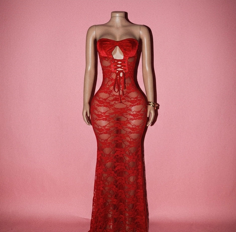Sexy Crimson Lace Gown