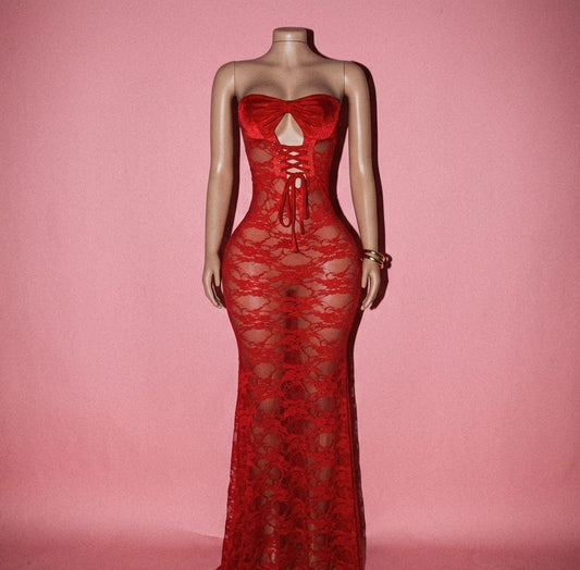 Sexy Crimson Lace Gown